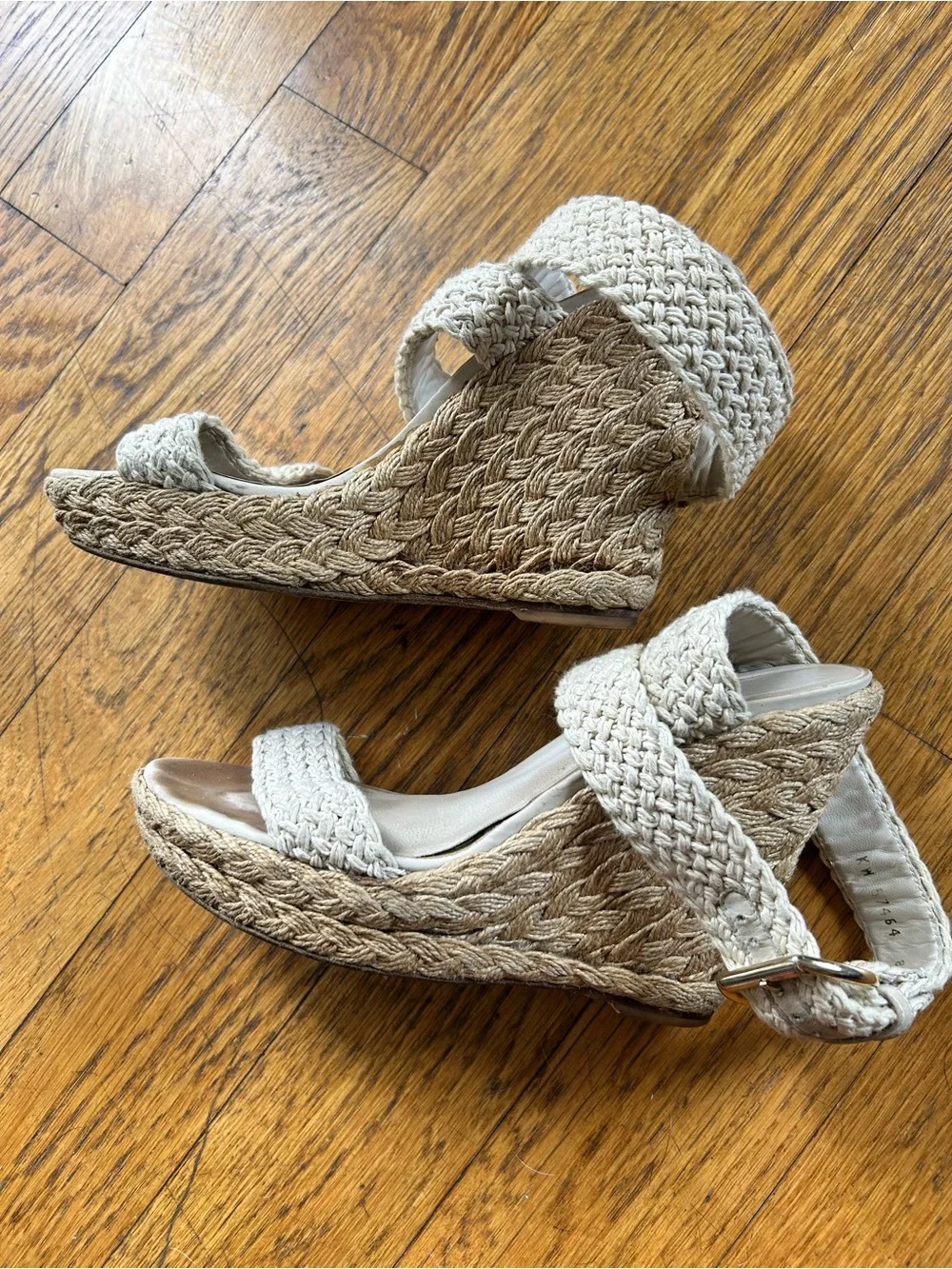 Stuart Weitzman Raffia Woven Wedges Nude Bone Size 8